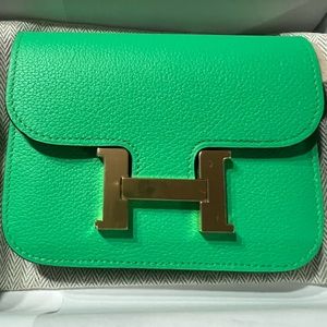 Hermes Evercolor Constance Slim Wallet Bicolor Vert Comics Bleu Zellige - NIB